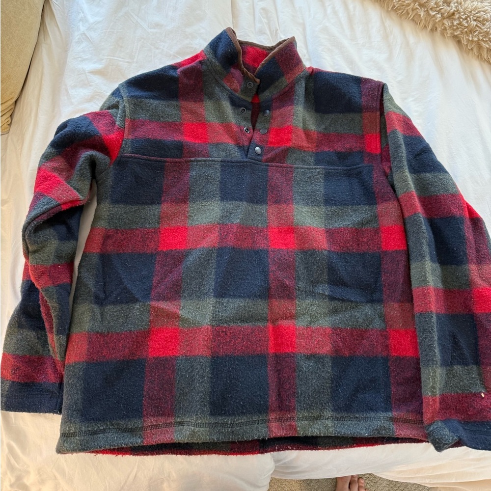 Plaid Fleece Pullover - Red and Black